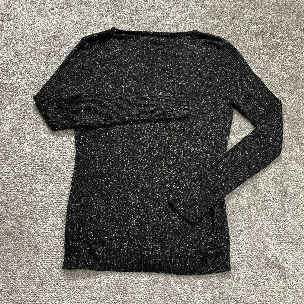 Sofia by Sofia Vergara Sweater Womens Large Black VNeck Pullover Sparkly Glitter